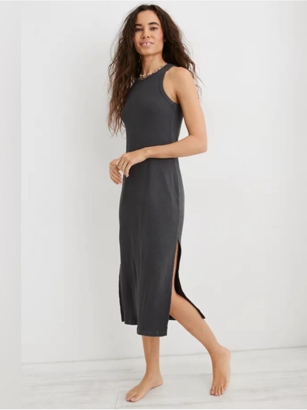 Aerie High Neck Ribbed Midi Dress NWT